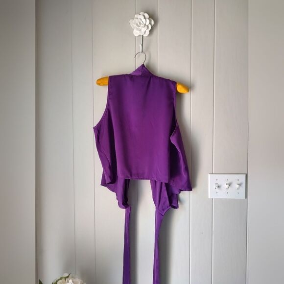 Purple Satin Wrap Blouse XXL - Picture 4 of 8